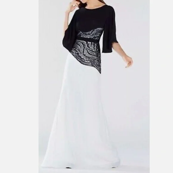 BCBGMAXAZRIA Elayna Black & White Formal Gown Size 10 | Elegant Evening Dress - Picture 3 of 16